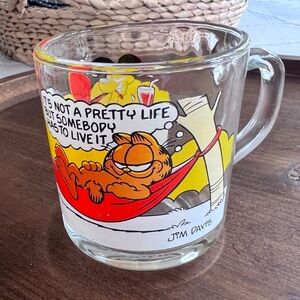 McDonald's 70’s Garfield Glass Mug with Red, Yellow, Orange and Black Artwork